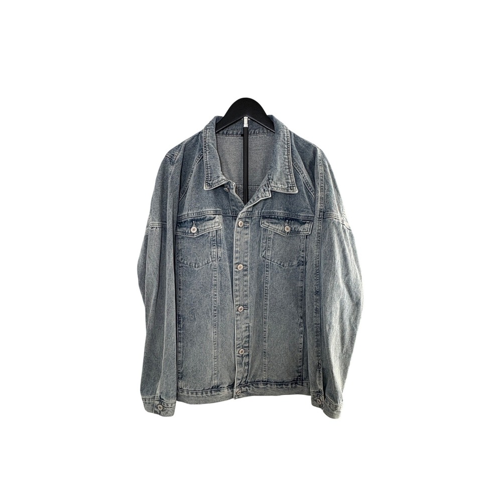 Mens XXL Oversized Light Wash Blue Denim Jean Trucker Jacket Raglan Sleeves